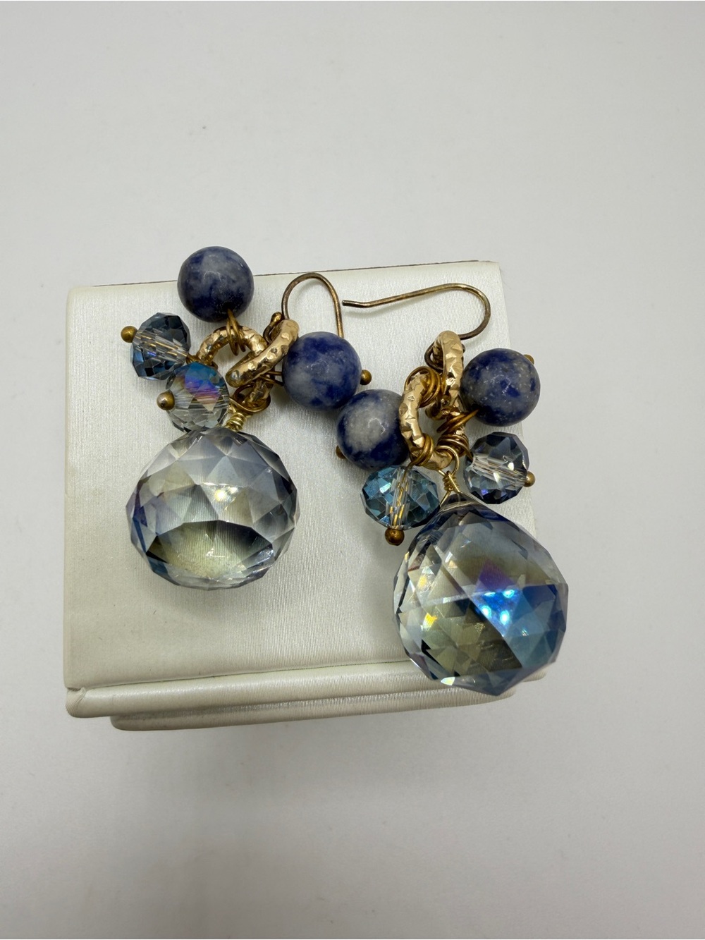 Gold over Sterling silver stamped hooks, crystal and sodalite dangle earrings! - Picture 7 of 16